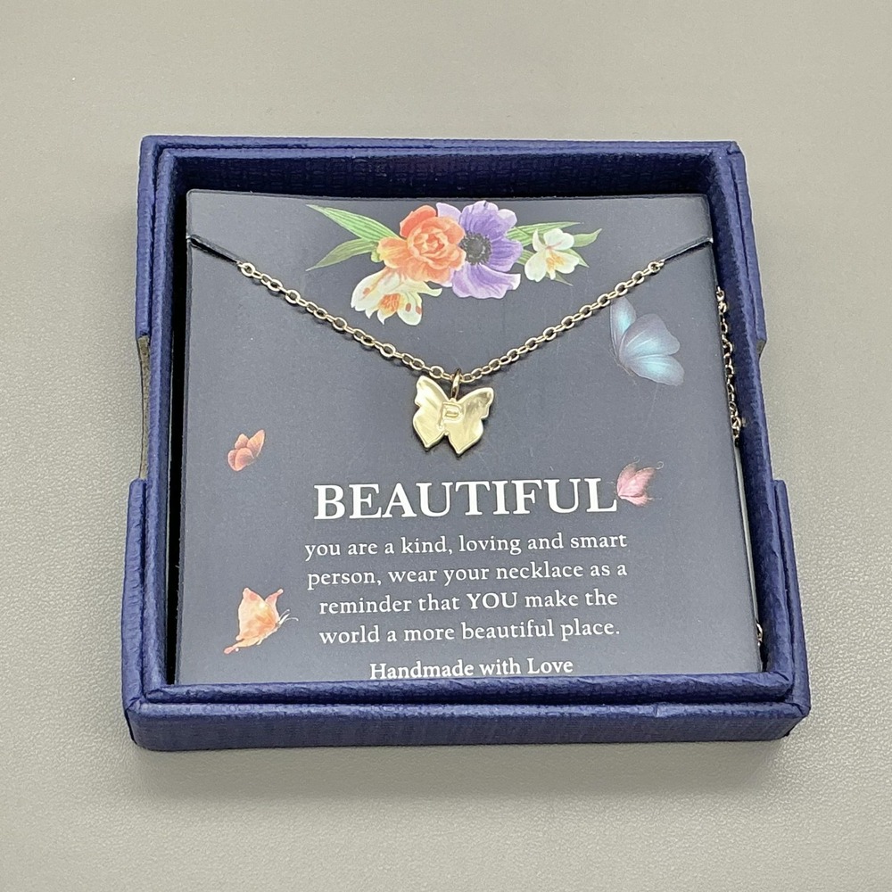 Necklace‎ Gold Tone Butterfly Pendant Initial P Beautiful Love Womens Jewelry